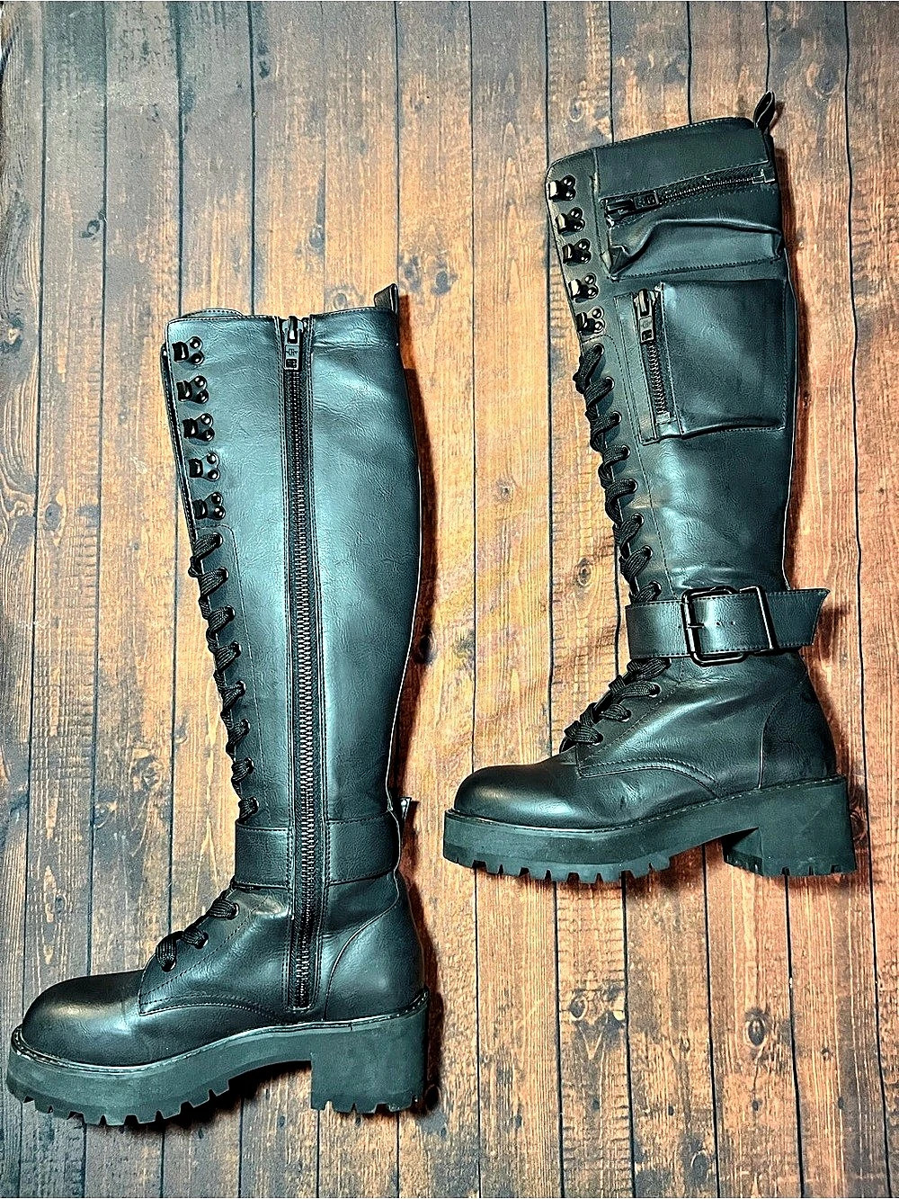 Dolls Kill Obsidian Pocket Knee High Combat Boots (7M) - Picture 2 of 8
